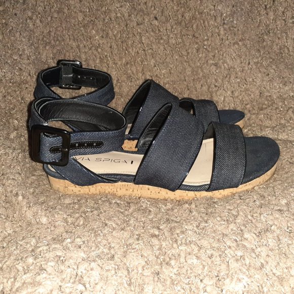 VIA SPIGA-Dianne-Mini Platform Ankle Strap Sandals-Indigo Denim-Sz 6.5-Excellent - Picture 4 of 7